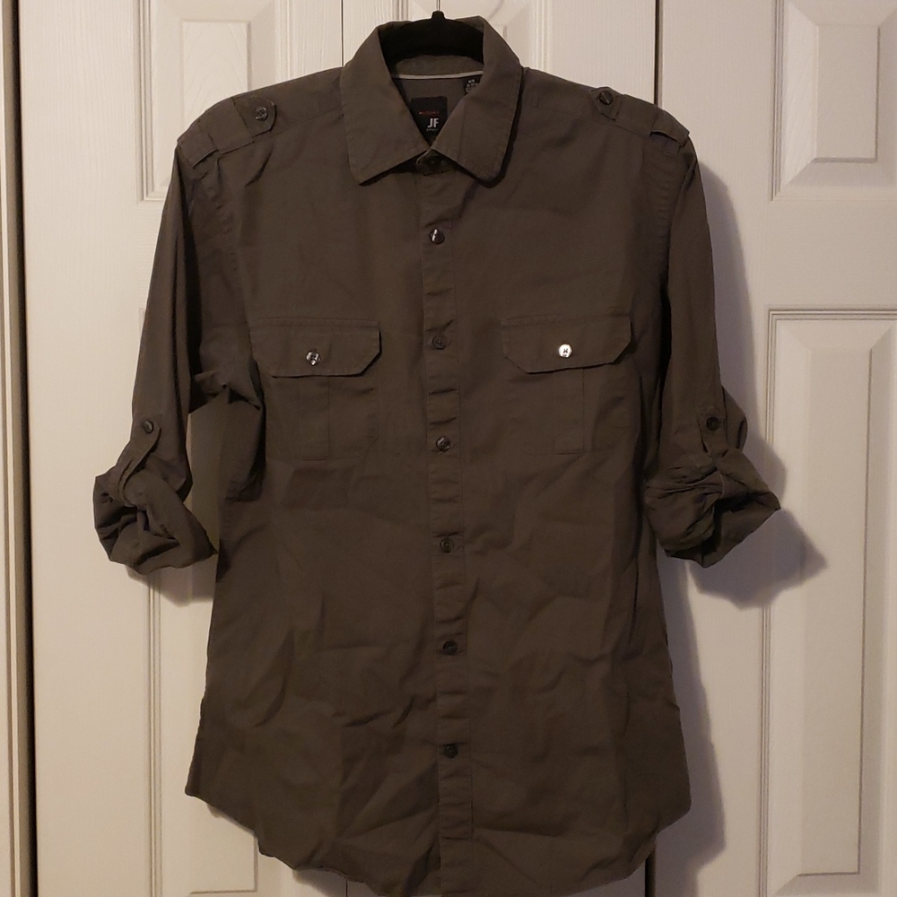 J Ferrar Men's Military Style Button Down Shirt